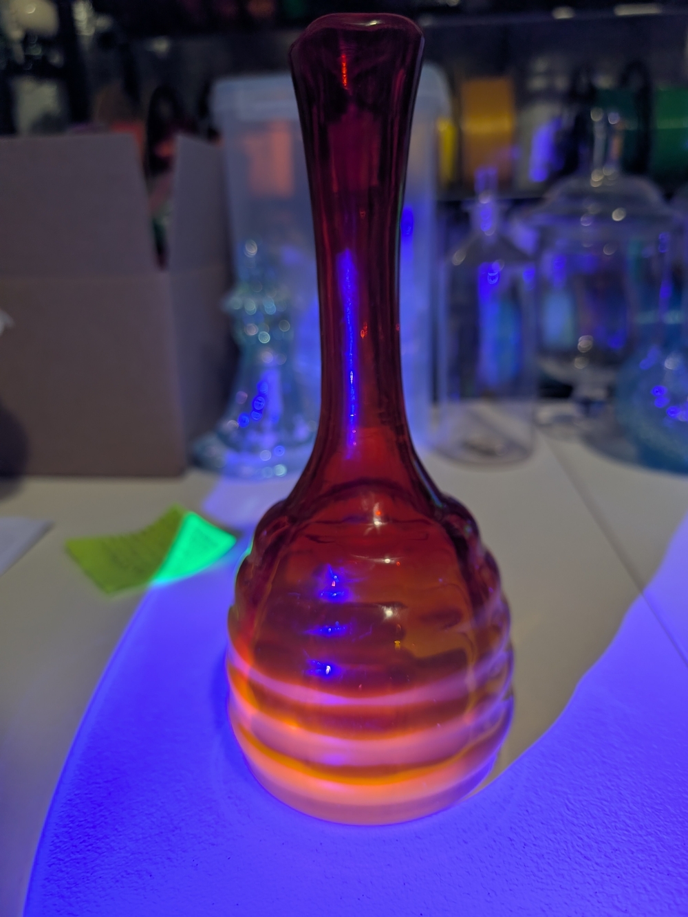 vintage Handblown cadmium Amber Orange Art Glass Bud Vase - made by LE Smith